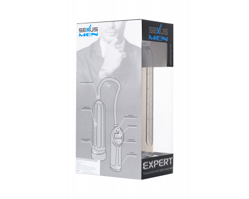 Помпа для пениса Sexus Men Expert, полуавтоматическая, с манометром, ABS пластик, черная, 27 см, Ø 7