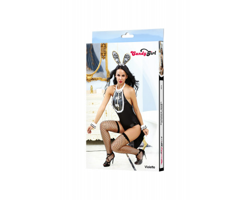 Костюм зайки Candy Girl Violette (боди, манжеты, чулки, головной убор), чёрный, XL