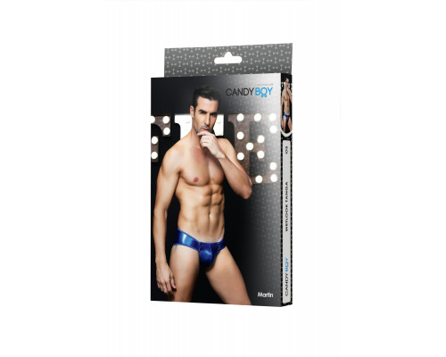 Танга wetlook Candy Boy Martin на кнопках, синие, OS