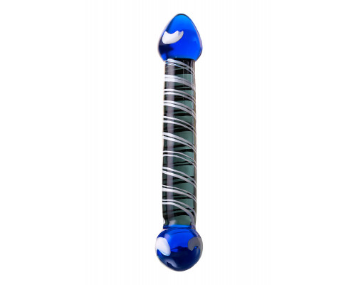 Двусторонний фаллоимитатор Sexus Glass, стекло, синий, 21 см