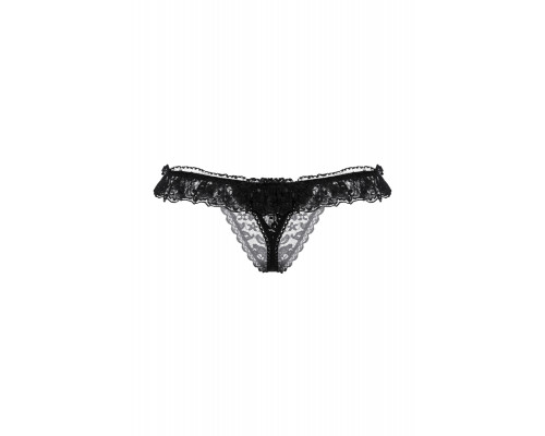 Стринги с кружевной рюшей открытые SoftLine Collection, чёрный, S/L