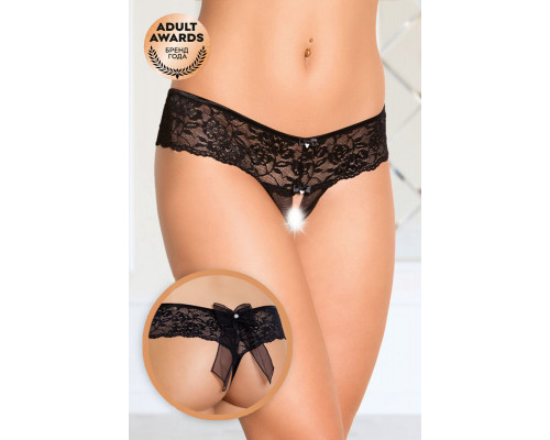 Шортики с бантиком открытые кружевные SoftLine Collection, чёрный, M/L