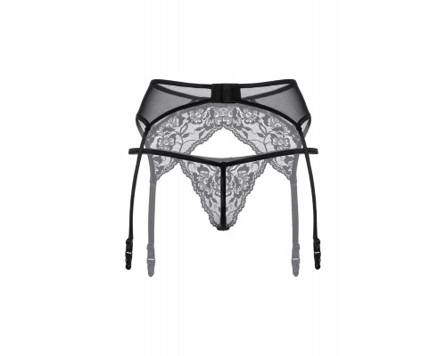 Пояс для чулок и стринги кружевные SoftLine Collection, черный, M/L