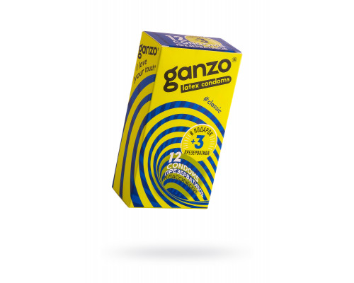 Презервативы Ganzo, classic, классические, латекс, двойная смазка, 18,5 см, 5,2 см, 15 шт.