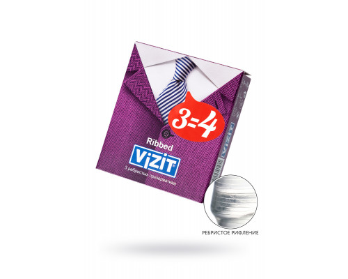 Презервативы VIZIT Ribbed Ребристые 3 шт, латекс, 18 см