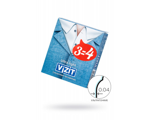 Презервативы VIZIT Ultra light Ультратонкие 3 шт, латекс, 18 см