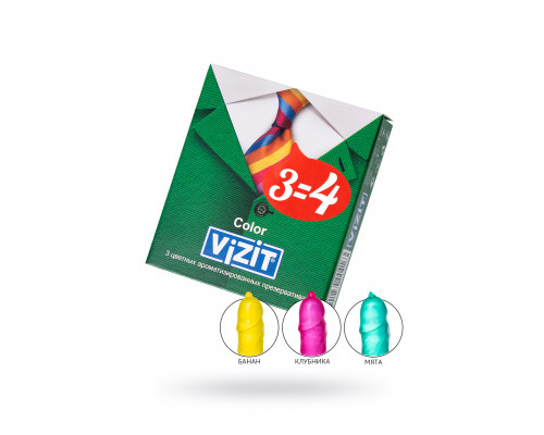 Презервативы VIZIT Color Цветные ароматизированные 3 шт, латекс, 18 см