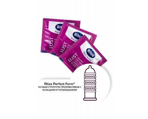 Презервативы Ritex, lust, латекс, рифленые, точечные, 19 см, 5,5 см, 3 шт.