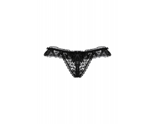 Стринги с кружевной рюшей открытые SoftLine Collection, чёрный, S/L