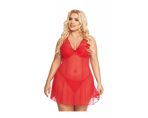 Комбинация и стринги SoftLine Collection Berta, красный, XXL