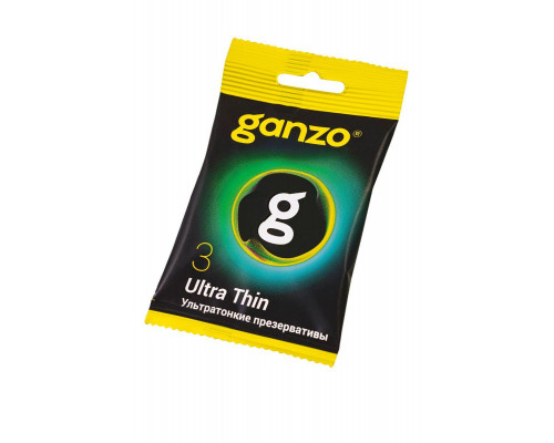 Презервативы Ganzo, ultra thin, ультратонкие, латекс, 18 см, 5,2 см, 3 шт.в пакете Black Edition