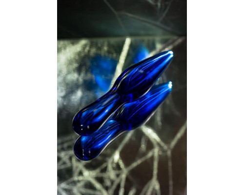 Двусторонний фаллоимитатор Sexus Glass, стекло, синий, 17,5 см