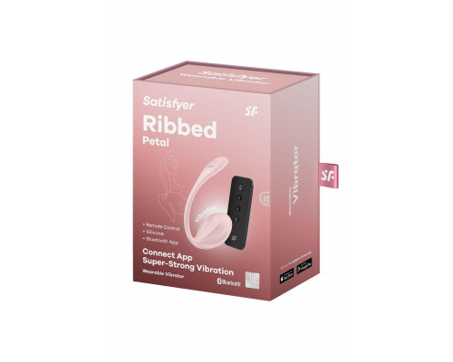 Виброяйцо Satisfyer Ribbed Petal Connect App с пультом ДУ, розовое, 7,8 см