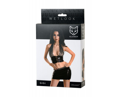 Комплект Glossy Gigi из материала Wetlook, черный, XL