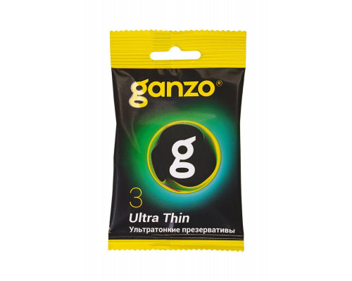 Презервативы Ganzo, ultra thin, ультратонкие, латекс, 18 см, 5,2 см, 3 шт.в пакете Black Edition