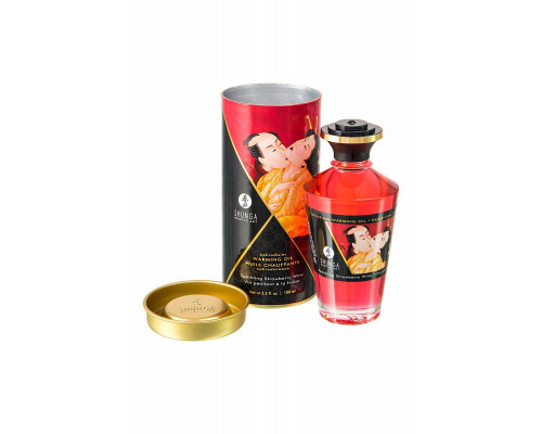 Масло массажное для тела Shunga «Клубника и шампанское»Sparkling Strawberry Wine,разогревающее,100мл