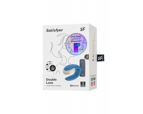 Стимулятор для пар Satisfyer Double Love Connect App с пультом ДУ, силикон, синий, 9 см