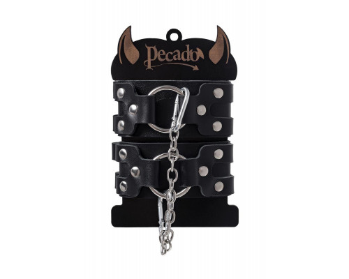 Оковы Pecado BDSM, с двумя ремешками, натуральная кожа, чёрные
