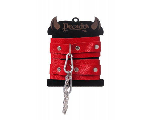 Оковы мини Pecado BDSM, со скруглёнными углами, натуральная кожа, красные