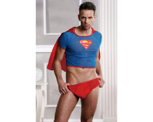 Костюм супермена Candy Boy Superman (футболка с плащем, трусы), красно-голубой, OS