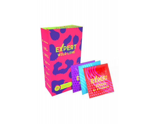Презервативы EXPERT Wild Love , ребристые с точками, 15 шт