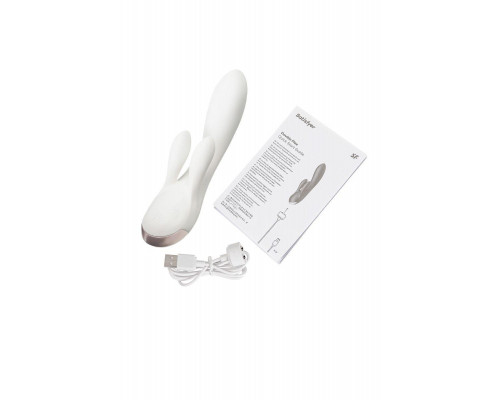 Вибратор с клиторальным стимулятором Satisfyer Double Flex Connect App, белый, силикон, 20 см