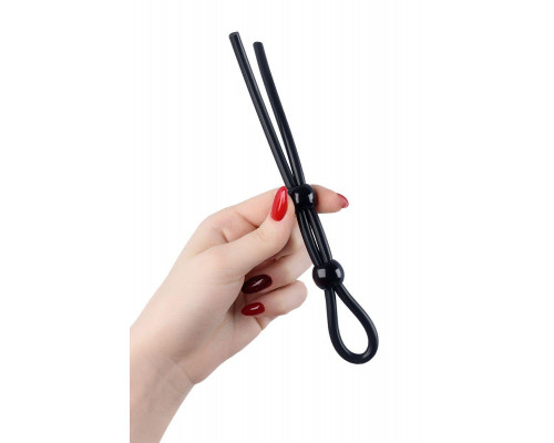 Лассо на пенис A-Toys by TOYFA Riat с двумя бусинами, силикон, черное, 19,5 см