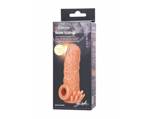 Насадка реалистичная KOKOS NUDE SLEEVE с дополнительной стимуляцией, TPE, телесная, 10 см