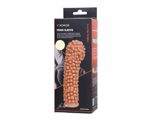 Насадка реалистичная KOKOS PENIS SLEEVE с дополнительной стимуляцией, TPE, телесная, 16.5 см