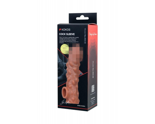 Насадка реалистичная KOKOS COCK SLEEVE 003-M с дополнительной стимуляцией, TPE, телесная, 15.6 см