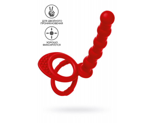 Насадка на пенис для двойного проникновения Black&Red by TOYFA, силикон, красный, 19,5 см