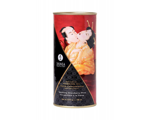 Масло массажное для тела Shunga «Клубника и шампанское»Sparkling Strawberry Wine,разогревающее,100мл