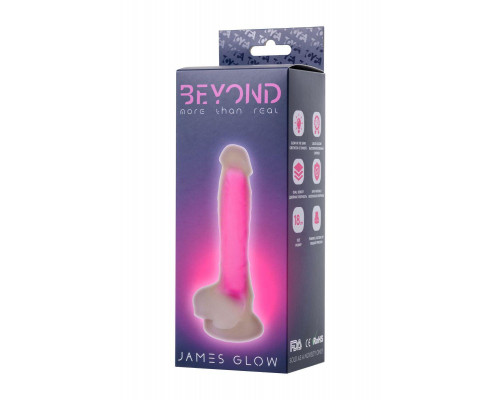 Фаллоимитатор, светящийся в темноте, Beyond by Toyfa James Glow, силикон, прозрачный, 18 см
