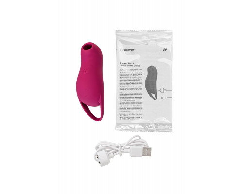 Вакуум-волновой стимулятор клитора с вибрацией Satisfyer Pocket Pro 1, силикон, бордовый, 13,9 см
