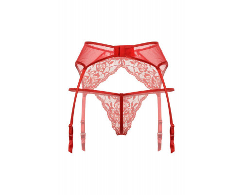 Пояс для чулок и стринги кружевные SoftLine Collection, красный, M/L