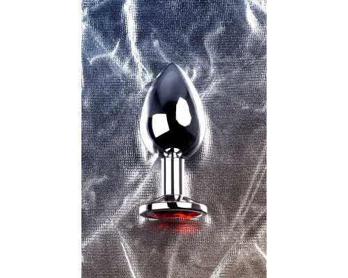 Анальная втулка Metal by TOYFA, металл, серебряная, с красным кристаллом, 8 см, Ø 3,5 см, 265 г