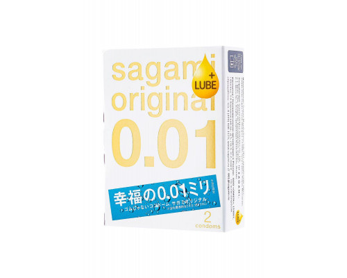 Презервативы Sagami, original 0.01, полиуретан, EXTRA LUB, 2 шт.