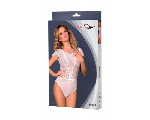 Боди со стразами Candy Girl Delight, кружево, сетка, белый, XL