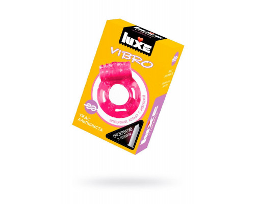 Виброкольцо LUXE VIBRO Ужас Альпиниста + презерватив, 1 шт, розовый, 18 см