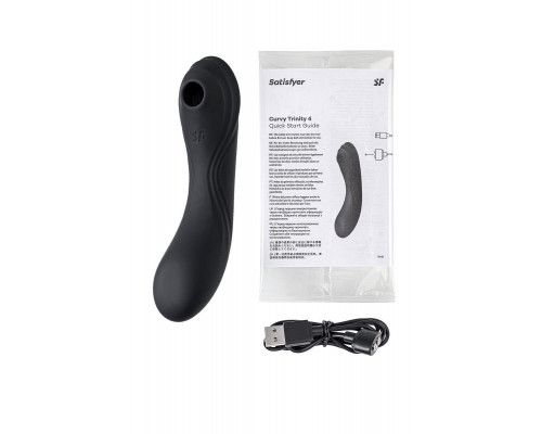 Вакуумный стимулятор клитора с вибрацией Satisfyer Curvy Trinity 4, чёрный, 17 см