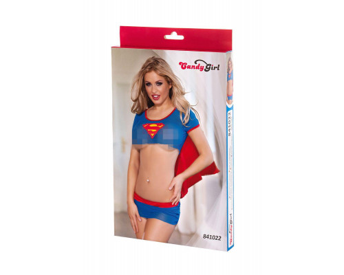 Костюм супервуман Candy Girl (топ, юбка, стринги), синий, OS