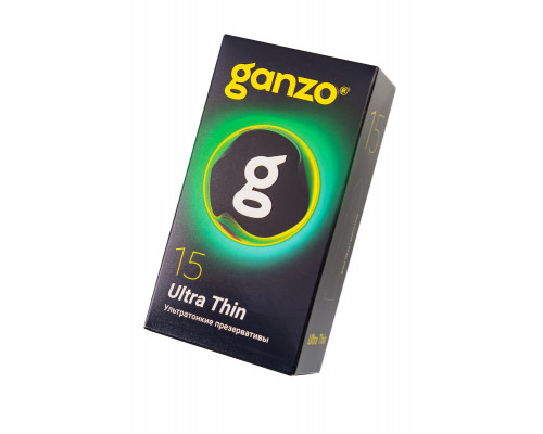 Презервативы Ganzo, ultra thin, супер тонкие, латекс,18 см, 5,2 см, 15 шт.