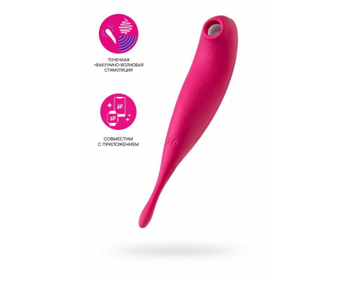 Точечный вибратор с вакуумной стимуляцией Satisfyer Twirling Pro Connect App, силикон, красный, 20см
