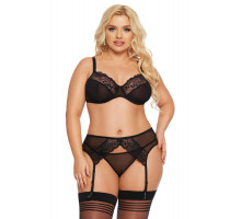 Комплект SoftLine Collection Marella (бюстгальтер, стринги и пояс для чулок), черный, XXXL