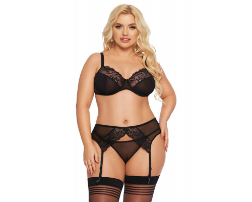 Комплект SoftLine Collection Marella (бюстгальтер, стринги и пояс для чулок), черный, XXXL