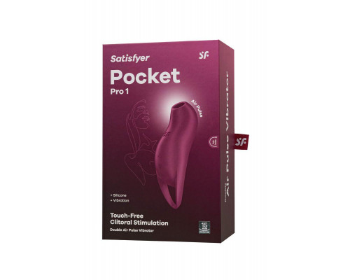 Вакуум-волновой стимулятор клитора с вибрацией Satisfyer Pocket Pro 1, силикон, бордовый, 13,9 см