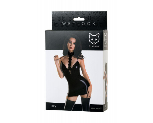 Платье с чокером Glossy Ivy из материала Wetlook, черное, XL