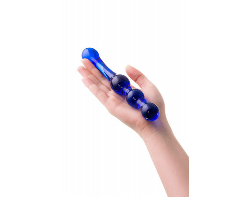 Двусторонний фаллоимитатор Sexus Glass, стекло, синий, 20,5 см