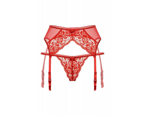 Пояс для чулок и стринги кружевные SoftLine Collection, красный, M/L