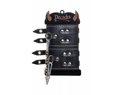 Оковы Pecado BDSM, с двумя ремнями и красной подкладкой, натуральная кожа, черные